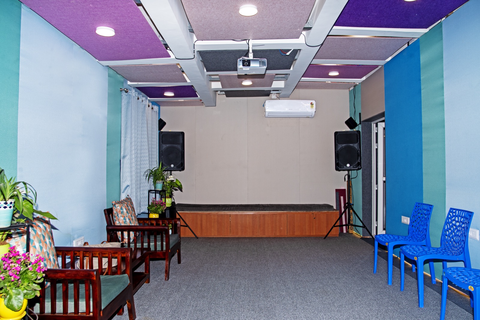 Empty acoustically treated performance room inside Varnam Studio